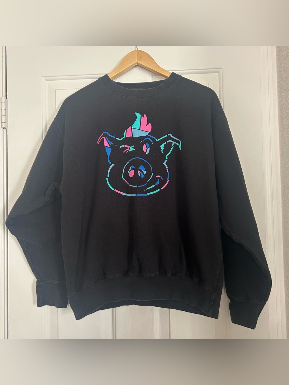 Dirty Pig Graphic Oversized Pullover Sweatshirt Black Adult Size Large